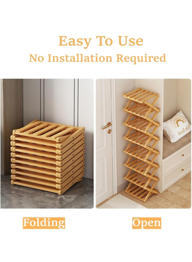 NANAO Foldable Bamboo Shoe Storage Rack with Stand for Entryway, Closet, Bedroom, Hallway, Natural | Functional | Multifunctional (Wood Colour 5 Layers - Image 5
