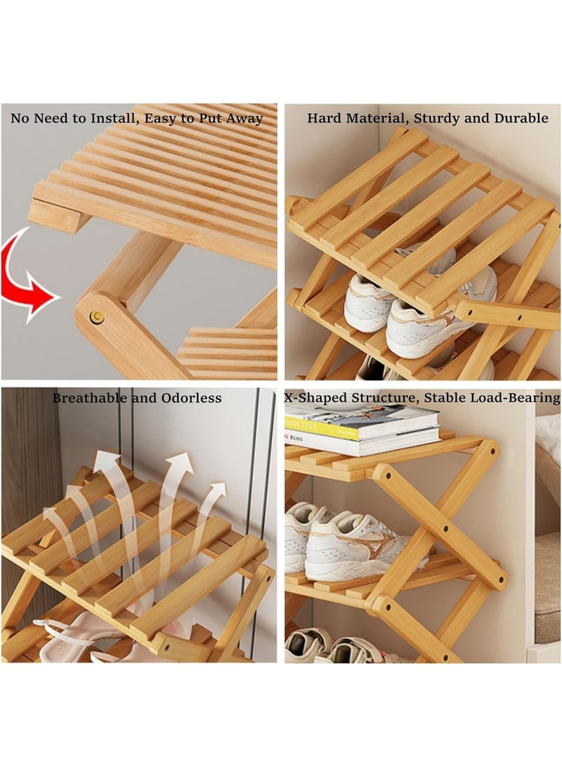 NANAO Foldable Bamboo Shoe Storage Rack with Stand for Entryway, Closet, Bedroom, Hallway, Natural | Functional | Multifunctional (Wood Colour 5 Layers - Image 4