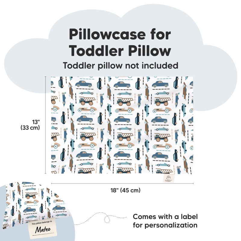 KeaBabies Toddler Pillowcase 13"x18" - Organic Cotton Toddler Pillowcase for Kids, Boys, Girls, Soft & Durable Cotton Cover for Miniature Sleepy Pillows, Cute Colors, Pillow Sold Separately (Vroom) - Image 2
