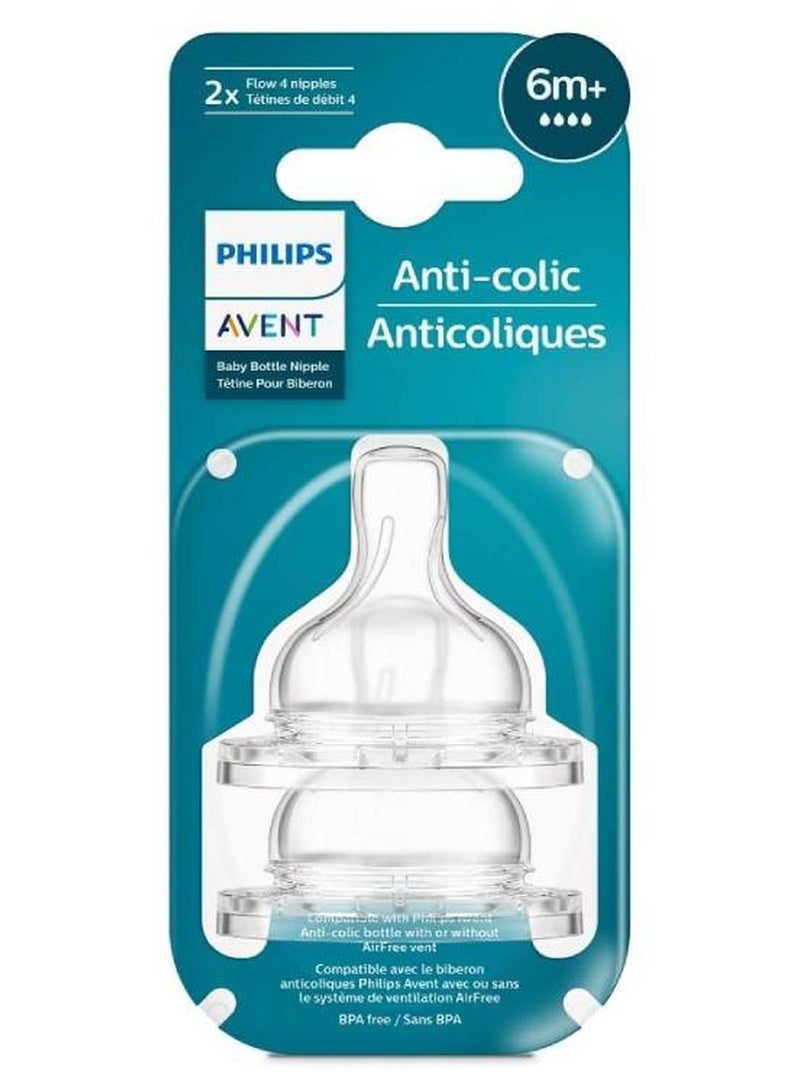 Philips Avent Anti colic Baby Teat Fast Flow 6m+ ( 2 Pack) - Image 1