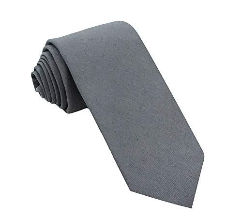 Kebocis Mens Solid Color Cotton Necktie Regular Tie for Men, Grey - Image 1