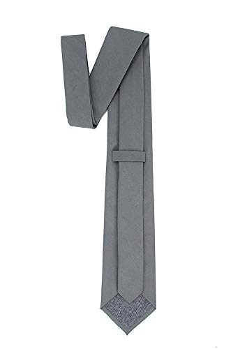 Kebocis Mens Solid Color Cotton Necktie Regular Tie for Men, Grey - Image 4