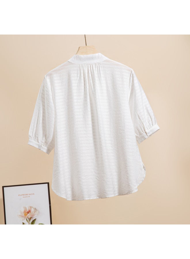 Jeanswest Five-Sleeve Shirt 2025 Autumn Urban Casual Versatile Solid Color Lightweight Comfortable Stand Collar Cardigan - Image 3