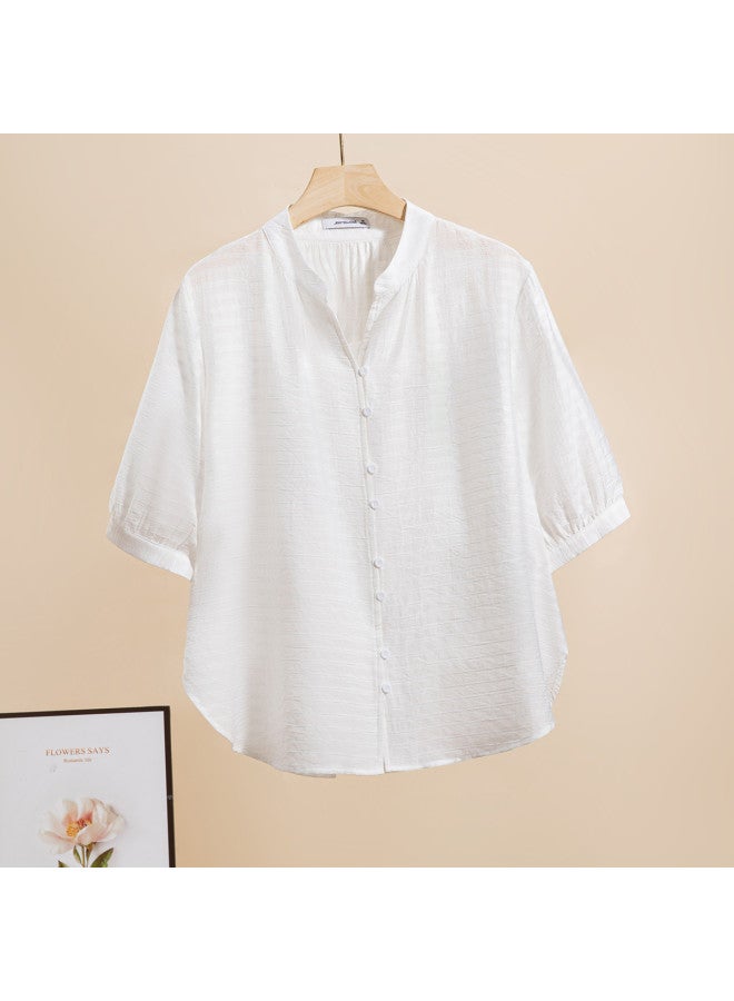 Jeanswest Five-Sleeve Shirt 2025 Autumn Urban Casual Versatile Solid Color Lightweight Comfortable Stand Collar Cardigan - Image 2