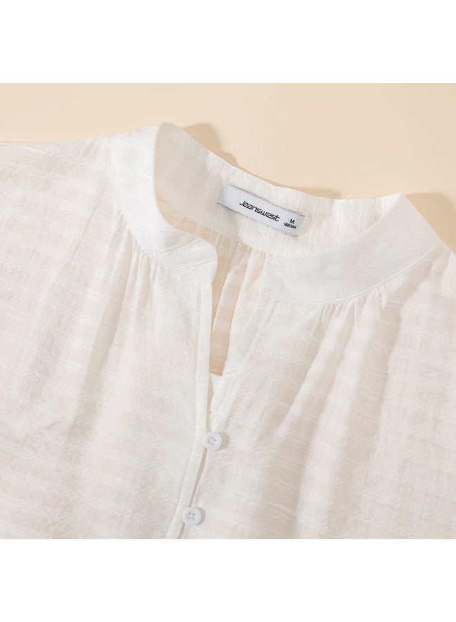 Jeanswest Five-Sleeve Shirt 2025 Autumn Urban Casual Versatile Solid Color Lightweight Comfortable Stand Collar Cardigan - Image 4