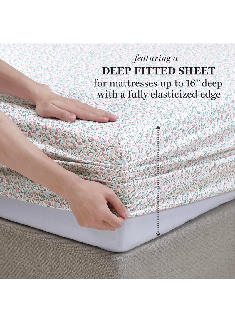 MARTHA STEWART Ultra Soft Brushed and Washed Microfiber 3 Piece Sheet Set  Easy Care  Comfy Bed Sheets with Deep Pocket  1 Flat Sheet  1 Fitted Sheet  1 Standard Pillowcase  Twin Size  Pink & Blue
