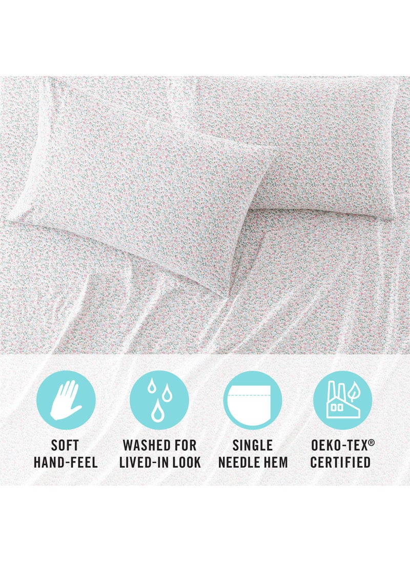 MARTHA STEWART Ultra Soft Brushed and Washed Microfiber 3 Piece Sheet Set  Easy Care  Comfy Bed Sheets with Deep Pocket  1 Flat Sheet  1 Fitted Sheet  1 Standard Pillowcase  Twin Size  Pink & Blue