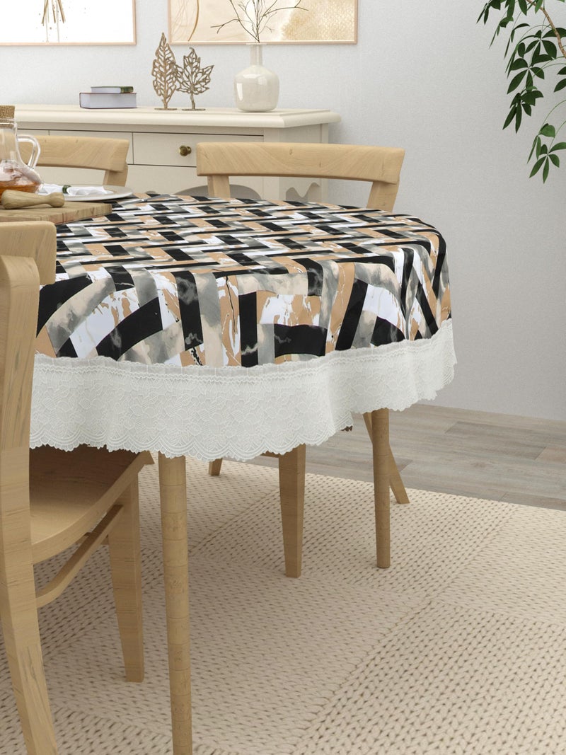 Clasiko 4 Seater Oval Dining Table Cover; 54x78 Inches or 137x198 Cms; Material - PVC; Anti Slip; Beige Black Zigzag - Image 3