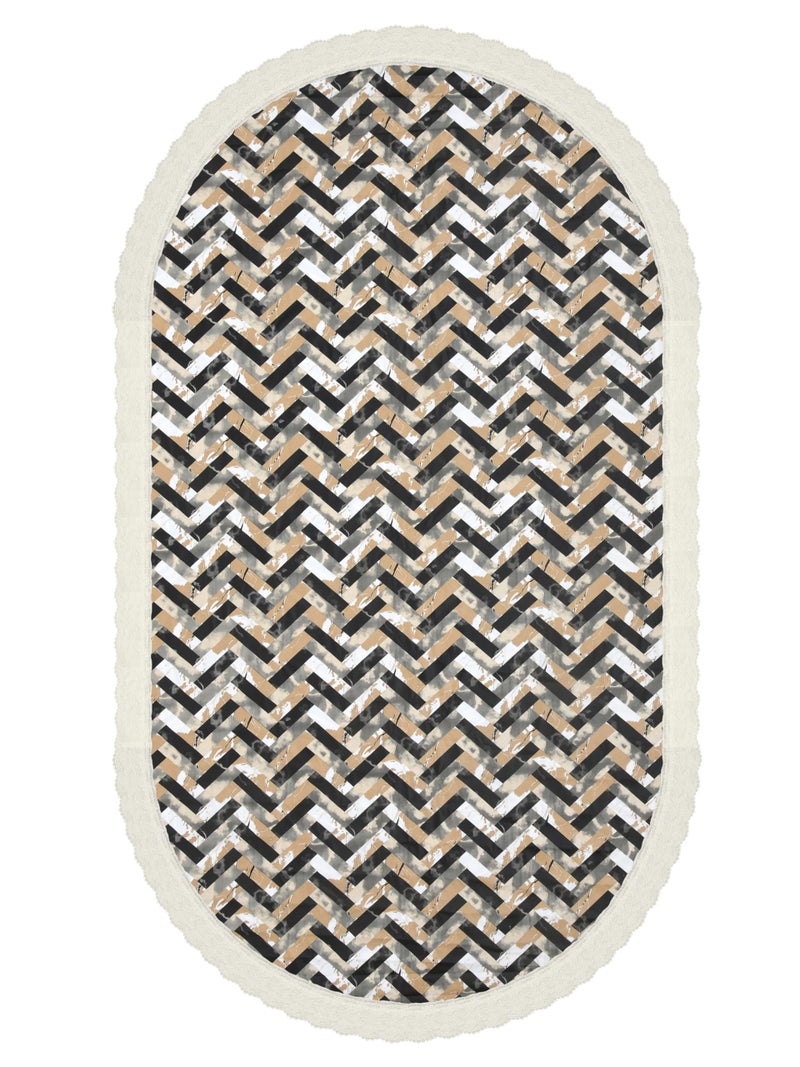 Clasiko 4 Seater Oval Dining Table Cover; 54x78 Inches or 137x198 Cms; Material - PVC; Anti Slip; Beige Black Zigzag - Image 4