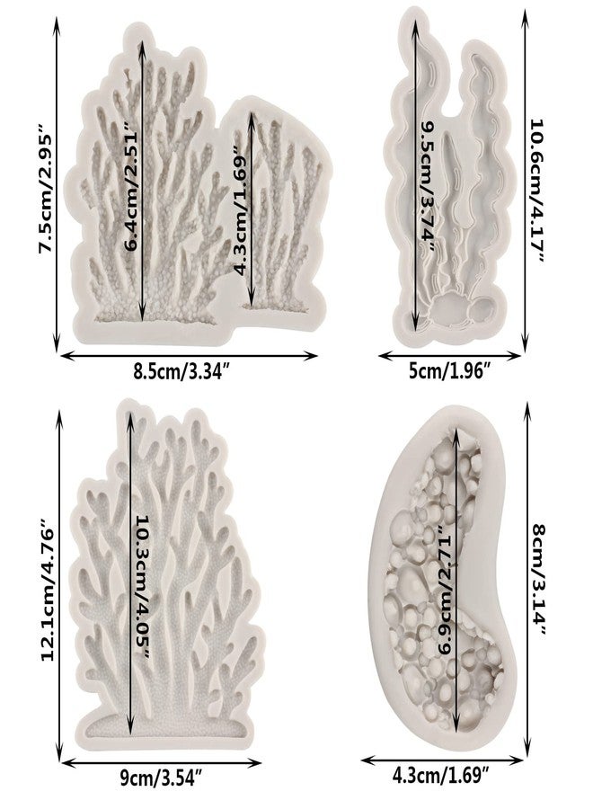Sijiangmold Sea Coral Silicone Molds Seaweed Fondant Mold For Cake Decoration Cupcake Topper Polymer Clay Chocolate Candy Gum Paste Set Of 4 - Image 2