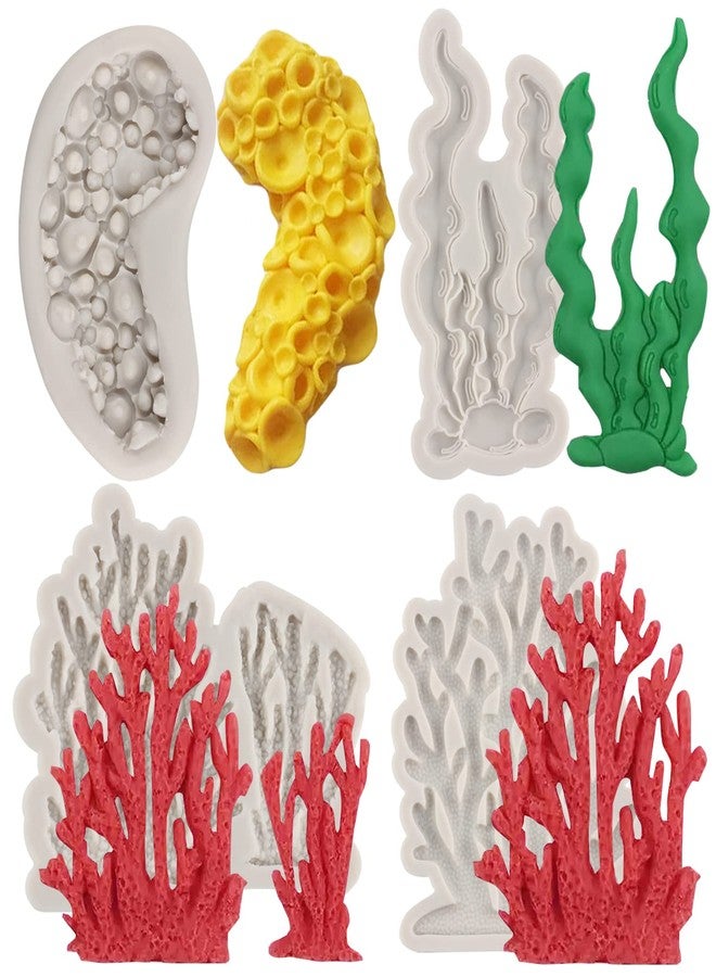 Sijiangmold Sea Coral Silicone Molds Seaweed Fondant Mold For Cake Decoration Cupcake Topper Polymer Clay Chocolate Candy Gum Paste Set Of 4 - Image 1