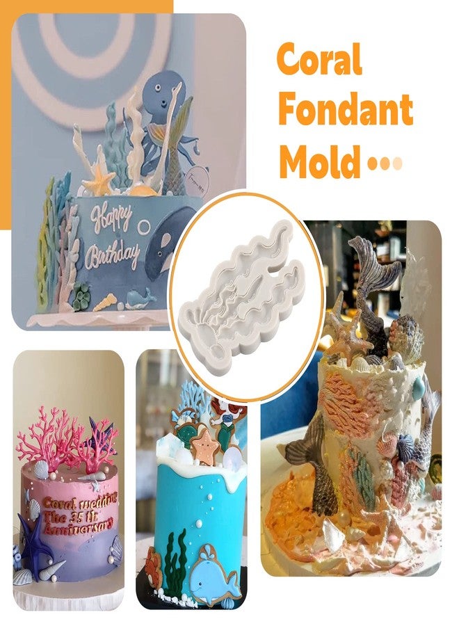 Sijiangmold Sea Coral Silicone Molds Seaweed Fondant Mold For Cake Decoration Cupcake Topper Polymer Clay Chocolate Candy Gum Paste Set Of 4 - Image 4