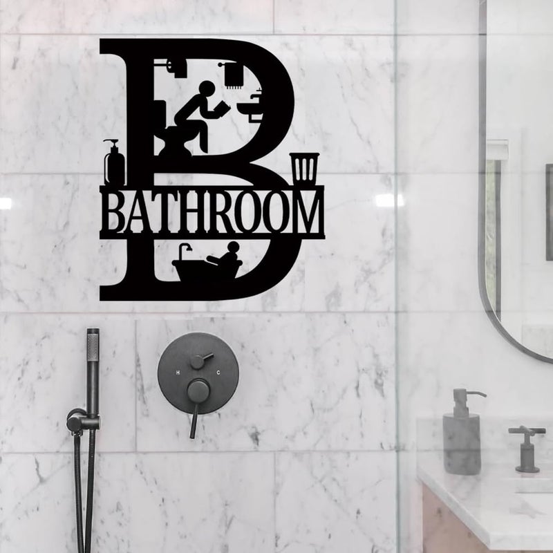 FANTAART Metal Bathroom Signs Wall Decor, 12x14 Inch Black Bathroom Wall Art, Farmhouse Funny Restroom Sign for Modern Home Decoration Gift for Housewarming - Image 5