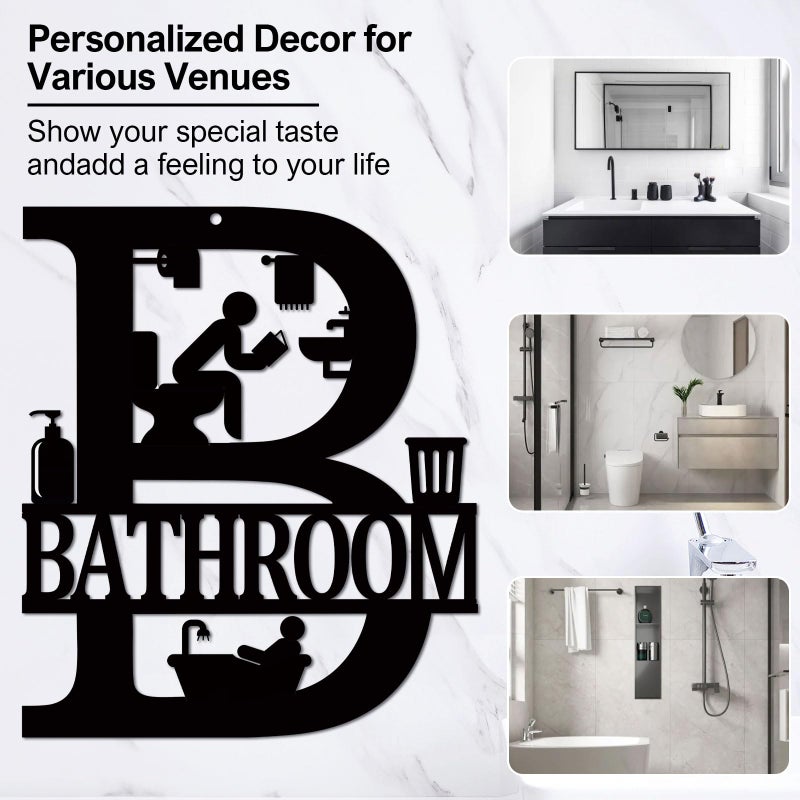 FANTAART Metal Bathroom Signs Wall Decor, 12x14 Inch Black Bathroom Wall Art, Farmhouse Funny Restroom Sign for Modern Home Decoration Gift for Housewarming - Image 3