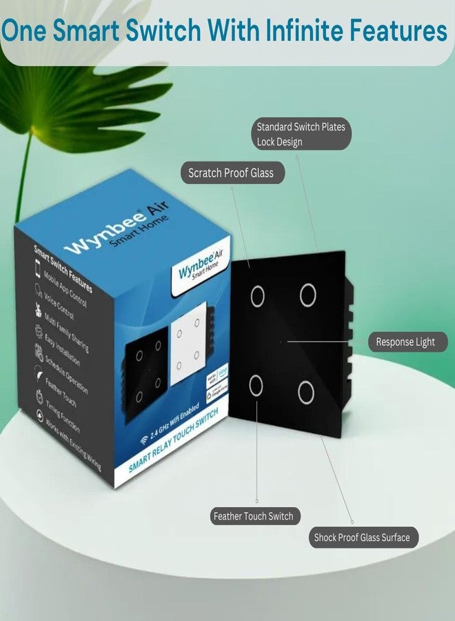 Wynbee مفتاح Wynbee Air الذكي باللمس، 4 مرحلات (6 أمبير لكل منها) - مزود بتقنية Wi-Fi و Bluetooth، متوافق مع Alexa و Google Assistant وتطبيق Wynbee (أسود) - Image 5