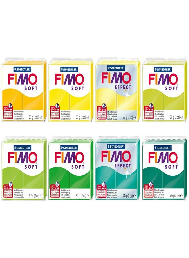 FIMO طين النمذجة البوليمرية FIMO Soft & Effect - 57 جرام - مجموعة من 8 - درجات الأصفر والأخضر - Image 1