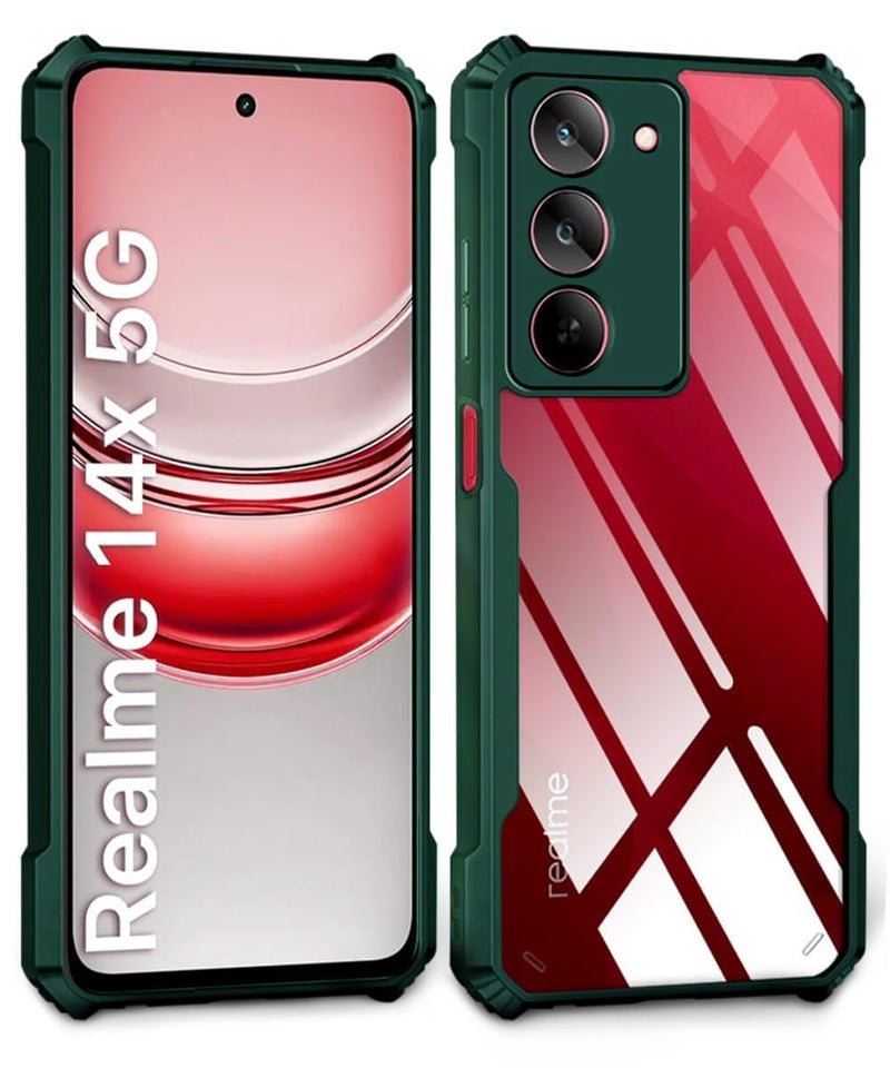 WOW IMAGINE PC,TPU Shock Proof Clear Protective Back Case For Realme 14X 5G|Realme Narzo 80X|P3X-Airedge Technology|360 Degree Camera Protection|Transparent Hybrid Back Case Mobile Cover-Green - Image 2