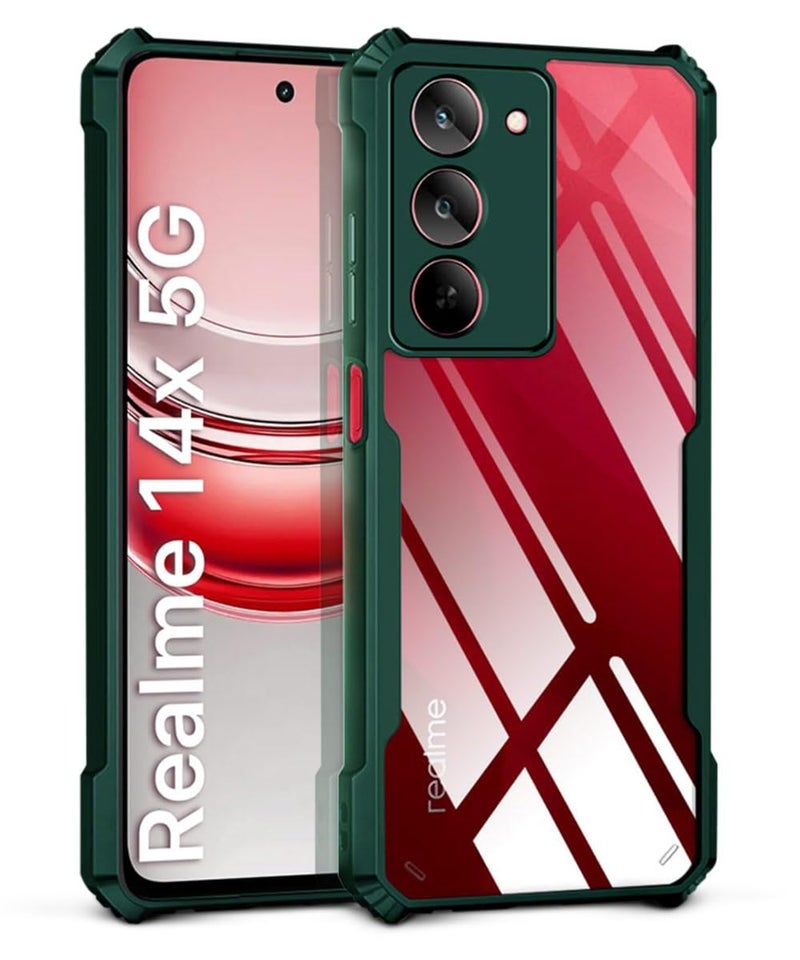 WOW IMAGINE PC,TPU Shock Proof Clear Protective Back Case For Realme 14X 5G|Realme Narzo 80X|P3X-Airedge Technology|360 Degree Camera Protection|Transparent Hybrid Back Case Mobile Cover-Green - Image 1