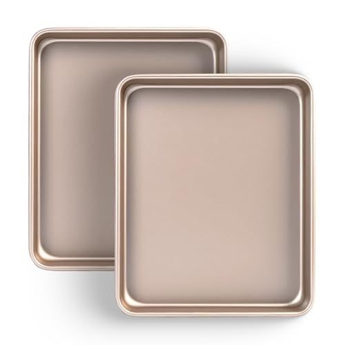 Shinsin Toaster Oven Pans Set of 2, Shinsin 11-Inch Nonstick Baking Sheet Pans and Trays, 1/8 Thicker Replacement Small Baking Tray Accessories for Cookie, Non Toxic and Easy Clean and Diswasher Safe, Gold - Image 1