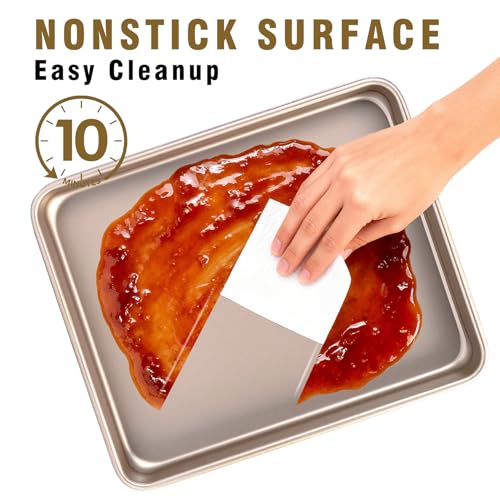 Shinsin Toaster Oven Pans Set of 2, Shinsin 11-Inch Nonstick Baking Sheet Pans and Trays, 1/8 Thicker Replacement Small Baking Tray Accessories for Cookie, Non Toxic and Easy Clean and Diswasher Safe, Gold - Image 3