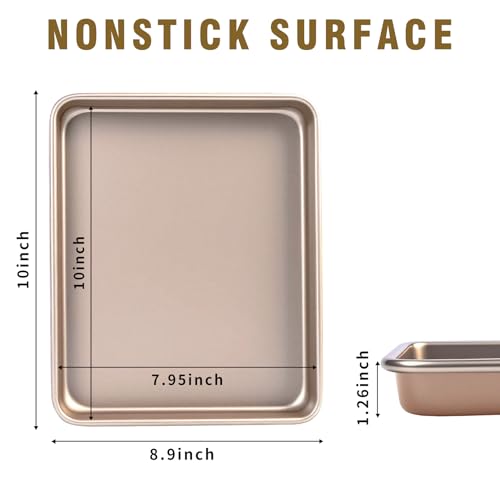 Shinsin Toaster Oven Pans Set of 2, Shinsin 11-Inch Nonstick Baking Sheet Pans and Trays, 1/8 Thicker Replacement Small Baking Tray Accessories for Cookie, Non Toxic and Easy Clean and Diswasher Safe, Gold - Image 2