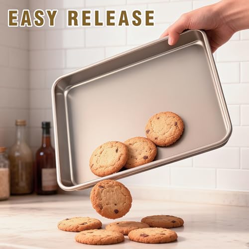 Shinsin Toaster Oven Pans Set of 2, Shinsin 11-Inch Nonstick Baking Sheet Pans and Trays, 1/8 Thicker Replacement Small Baking Tray Accessories for Cookie, Non Toxic and Easy Clean and Diswasher Safe, Gold - Image 4