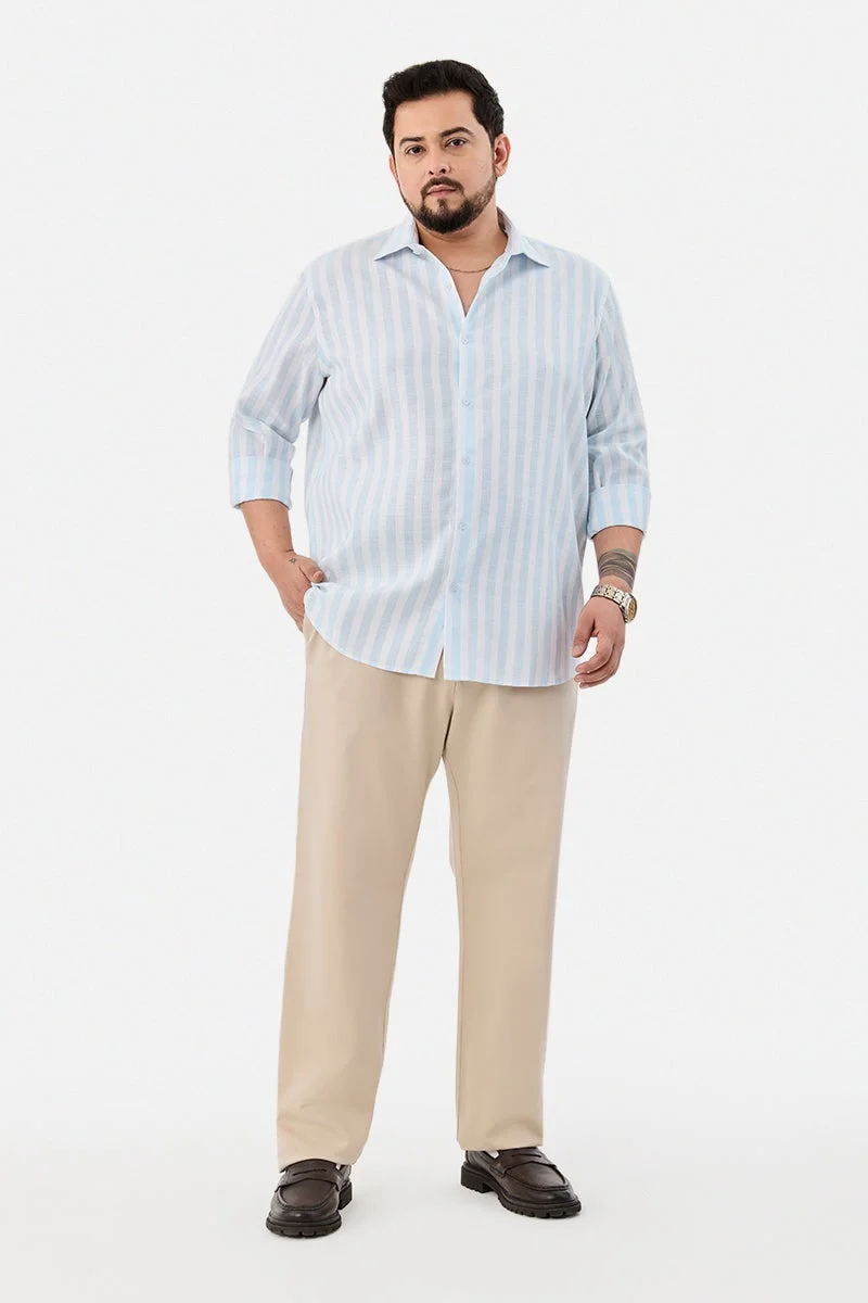 سنيتش Light Blue Striped Long Sleeve Regular Fit Plus Size Shirt