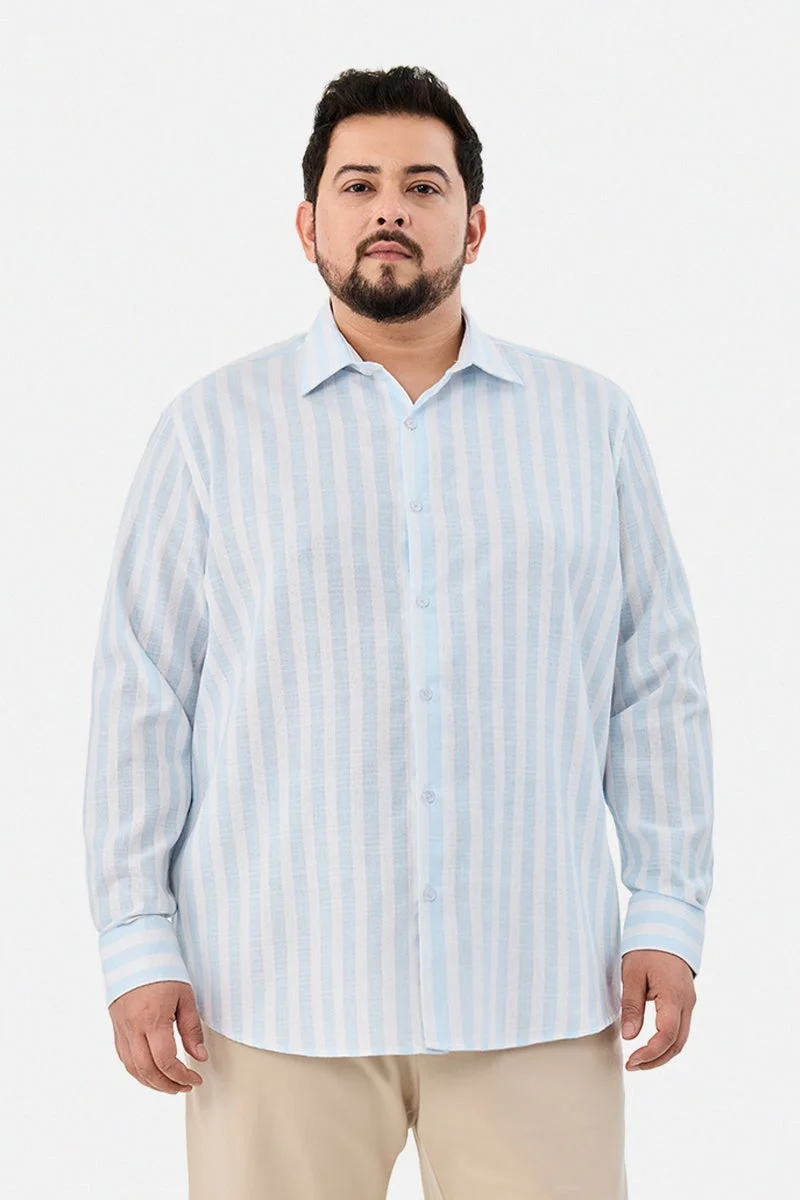 SNITCH Light Blue Striped Long Sleeve Regular Fit Plus Size Shirt