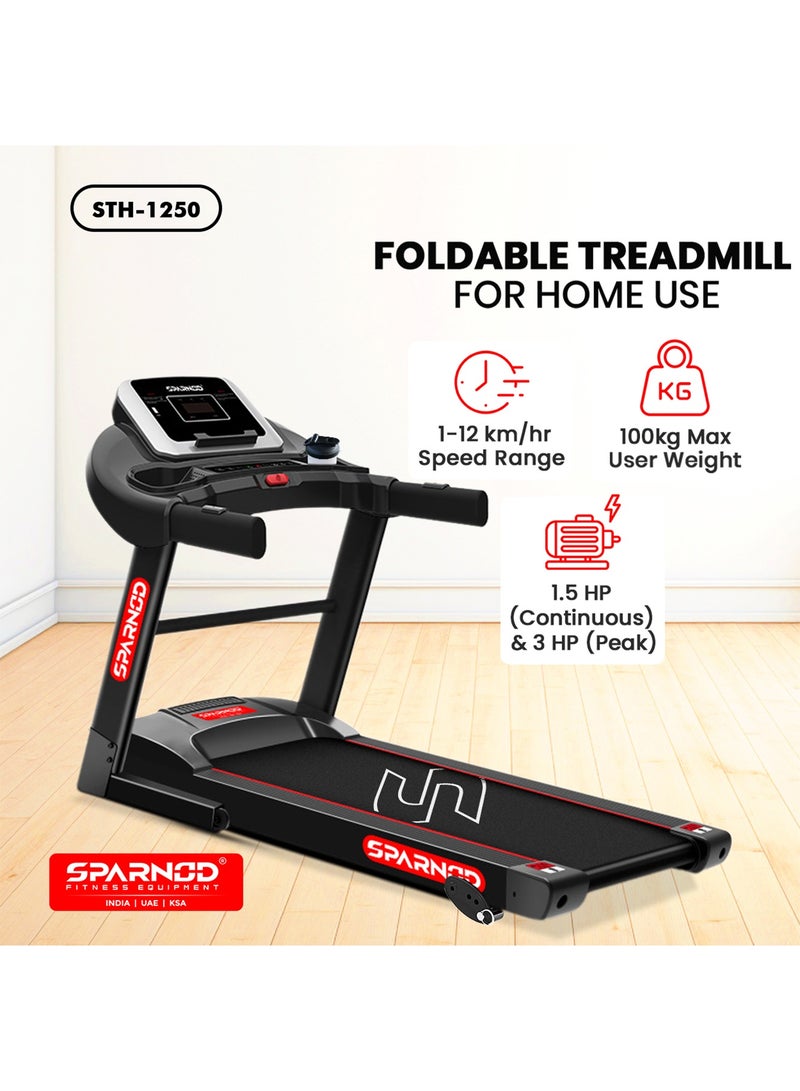 Sparnod Fitness STH-1250 (3 Hp Peak) Automatic Motorised Treadmill For Home Use | Speed-12Km/Hr | Max User Weight 100 Kg | 3 Level Manual Incline | Warranty 1 Year - Image 2