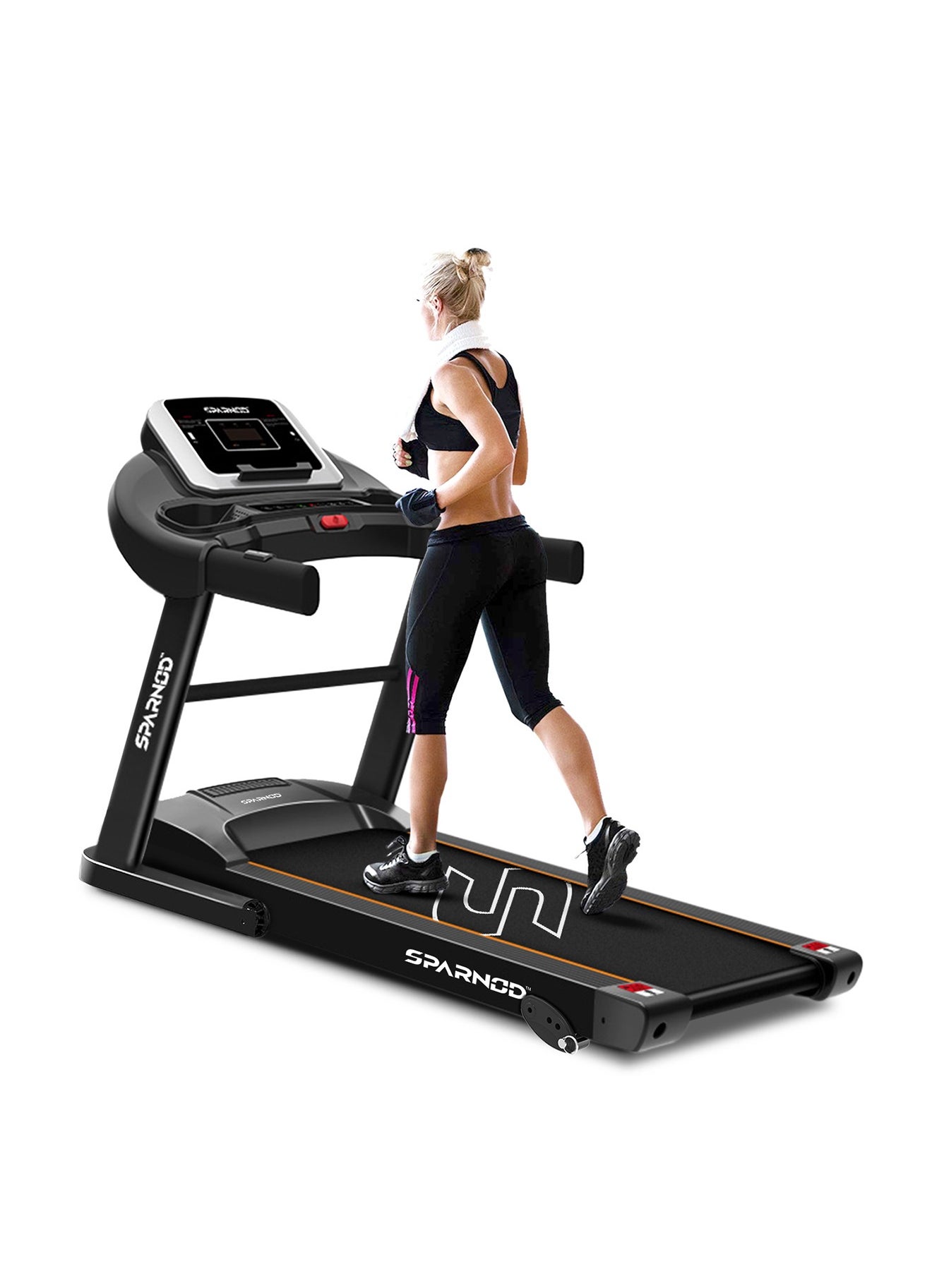 Sparnod Fitness SPARNOD FITNESS STH-1250 (3 Hp Peak) جهاز مشي آلي بمحرك للاستخدام المنزلي | السرعة 12 كم/ساعة | الحد الأقصى لوزن المستخدم 100 كجم | 3 مستويات انحدار يدوي | الضمان 1 سنة 