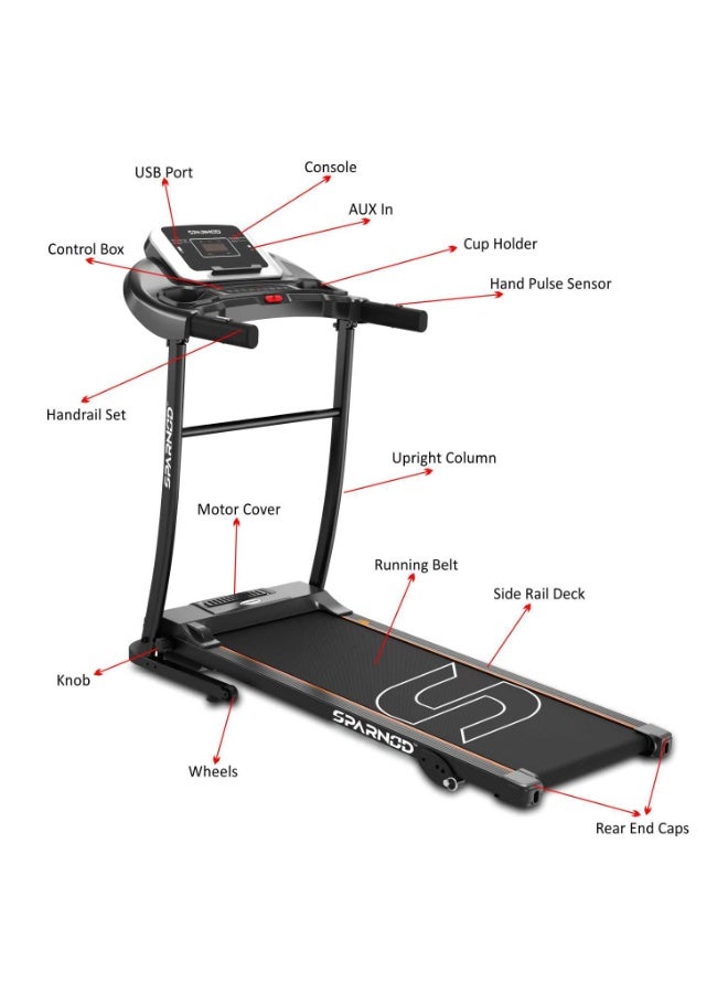 Sparnod Fitness STH-1250 Automatic Motorized Treadmill for Home Use | 3 HP Peak Motor | 1–12 km/h Speed Range | 3-Level Manual Incline | 100 kg User Capacity | LED Display | Foldable Design | 1 Year Warranty - Image 5