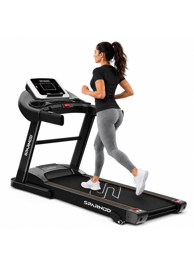 Sparnod Fitness STH-1250 Automatic Motorized Treadmill for Home Use | 3 HP Peak Motor | 1–12 km/h Speed Range | 3-Level Manual Incline | 100 kg User Capacity | LED Display | Foldable Design | 1 Year Warranty - Image 1