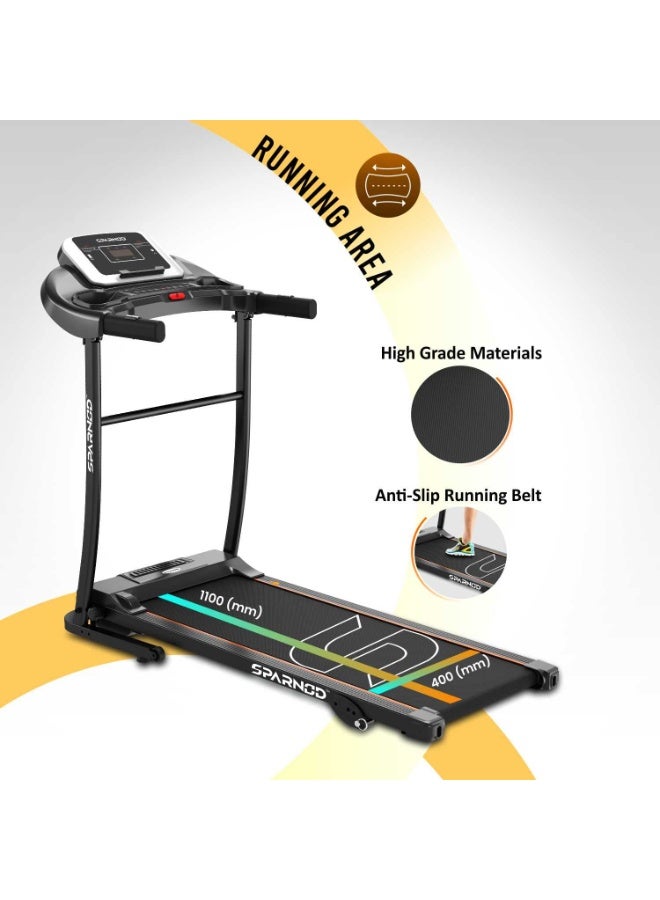 Sparnod Fitness STH-1250 Automatic Motorized Treadmill for Home Use | 3 HP Peak Motor | 1–12 km/h Speed Range | 3-Level Manual Incline | 100 kg User Capacity | LED Display | Foldable Design | 1 Year Warranty - Image 2