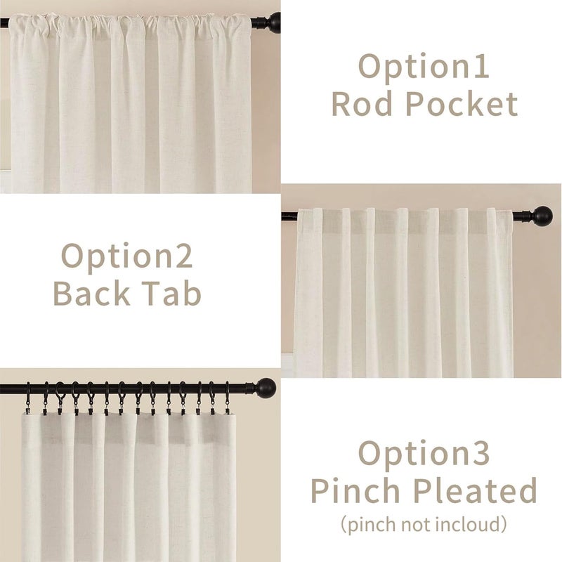 Joydeco Linen Curtains for Bedroom Light Filtering Drapes 108 Inches Long Living Room Curtain 2 Panel Sets Flax White Curtains Rod Pockets Back Tab(W52 x L108 Inch  Linen) - Image 2