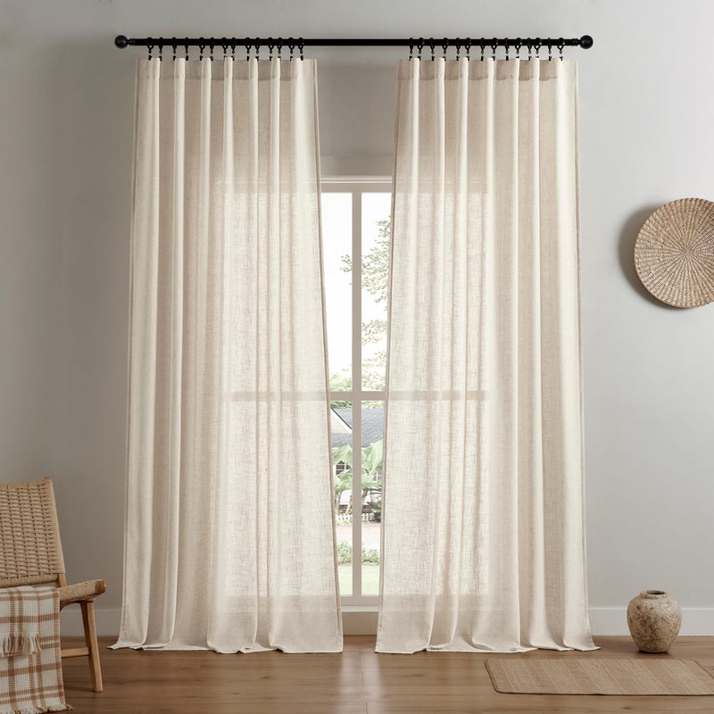 Joydeco Linen Curtains for Bedroom Light Filtering Drapes 108 Inches Long Living Room Curtain 2 Panel Sets Flax White Curtains Rod Pockets Back Tab(W52 x L108 Inch  Linen) - Image 1