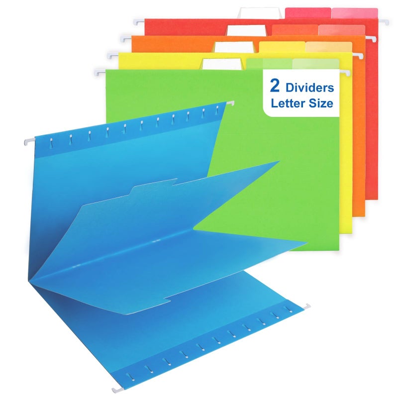 Goefun Classification Hanging File Folders with 2 Dividers, Goefun Letter Size Colored Classification Folders 20 Pack, 5 Color Assorted, Designed for Drawer, Cabinet, File Box, with 1/5-Cut Adjustable Tabs - Image 1