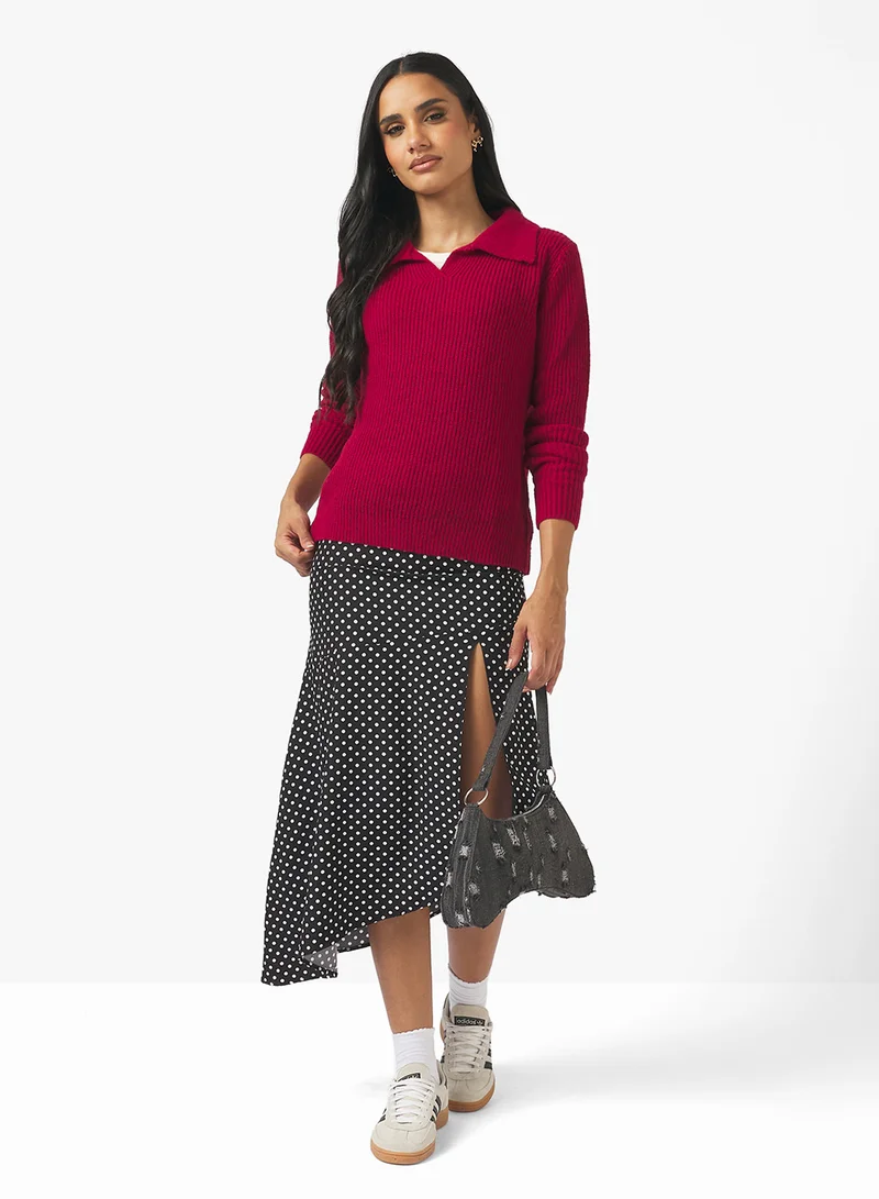 Ginger Polo Neck Fitted Ribbed Sweater