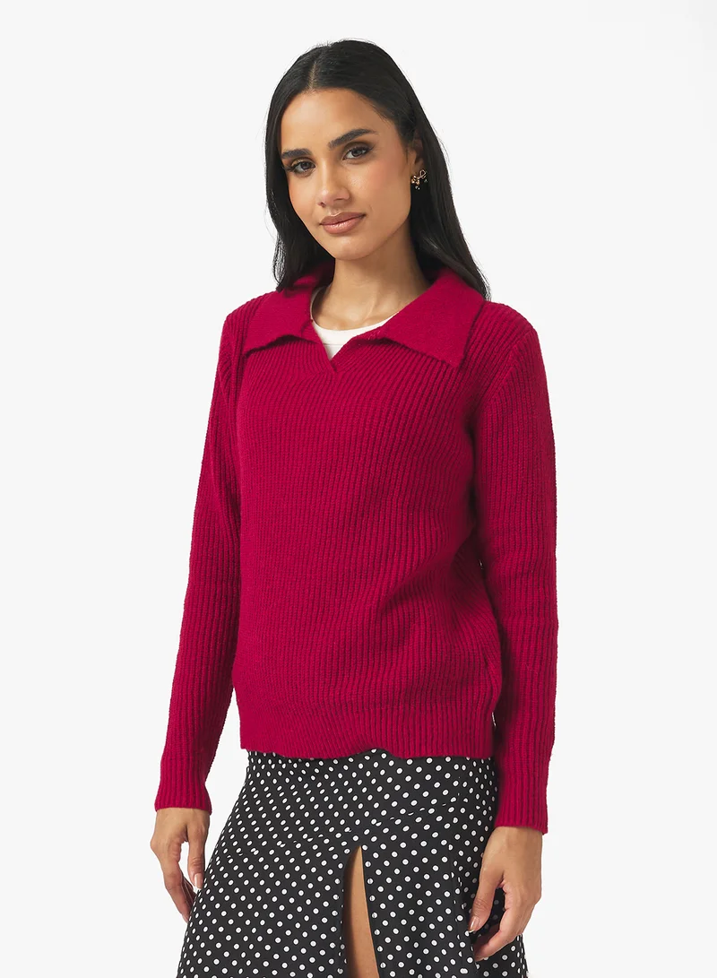 جينجر Polo Neck Fitted Ribbed Sweater