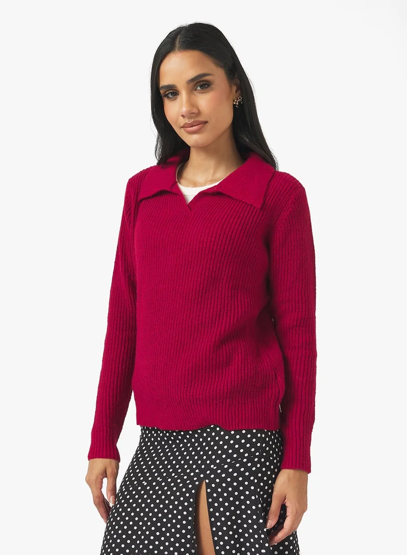 Ginger Polo Neck Fitted Ribbed Sweater
