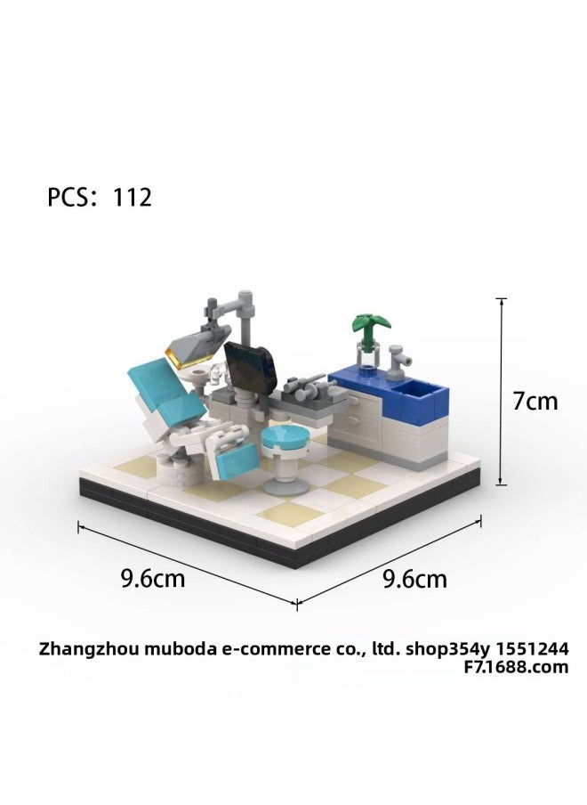 MOC小颗粒积木牙科诊所小场景城市建筑模型儿童益智DIY玩具批发-颜色:牙科诊所场景模型（电子图纸）-规格:9.6 X 9.6 X 7cm  - Image 1