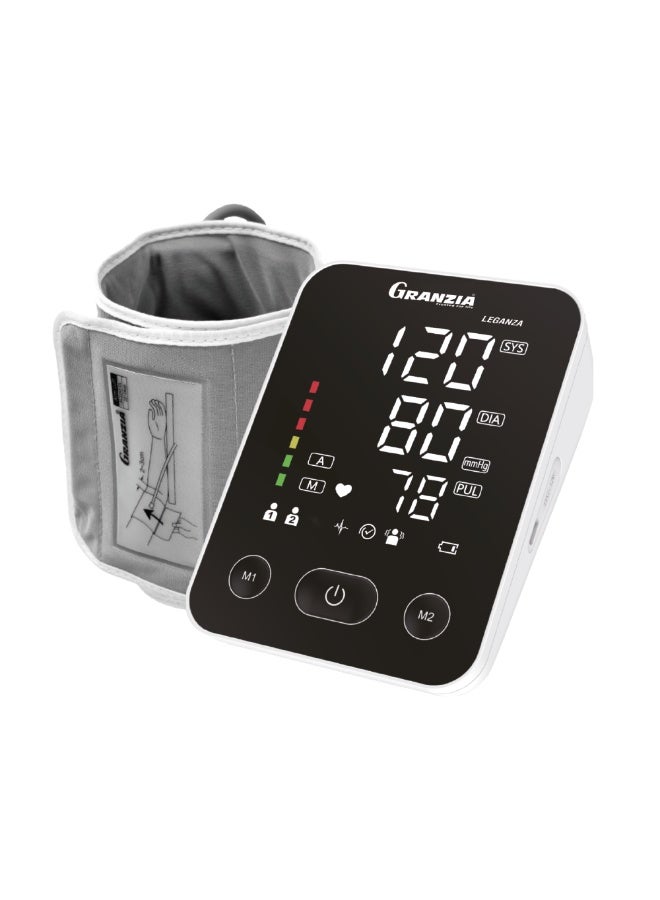  جرانزيا جرانزيا ليجانزا – جهاز رقمي لقياس ضغط الدم من الذراع مع شاشة كبيرة وكُفة مريحة (٢٢–٤٢ سم)، يدعم مستخدمين، يحفظ ٢٠٠ قراءة، مؤشر ألوان لتصنيف النتائج، شحن سريع عبر USB-C، معتمد طبياً ومضمون ٣ سنوات - Image 1