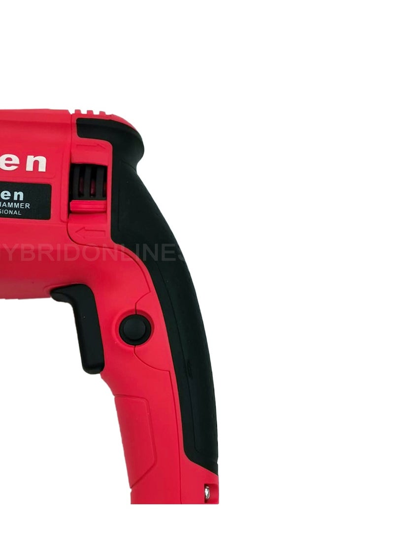كين مثقاب المطرقة مع 9 قطع من الملحقات للجدار والفولاذ وأعمال الألمنيوم ، 950W / 220-240V / 50-60Hz / 1600rpm - min / 28mm - Red Color ، الموديل: OS-103 keen 950 WATT / 28mm دوار  - Image 3