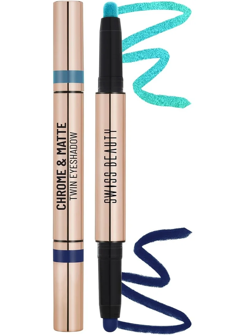 Swiss Beauty Swiss Beauty Chrome & Matte Twin Eyeshadow Stick | Mix of Matte and Shimmer | Easy to blend, non creasing eyeshadow | 24 Hour Stay | Shade-Aqua Moon, 2g