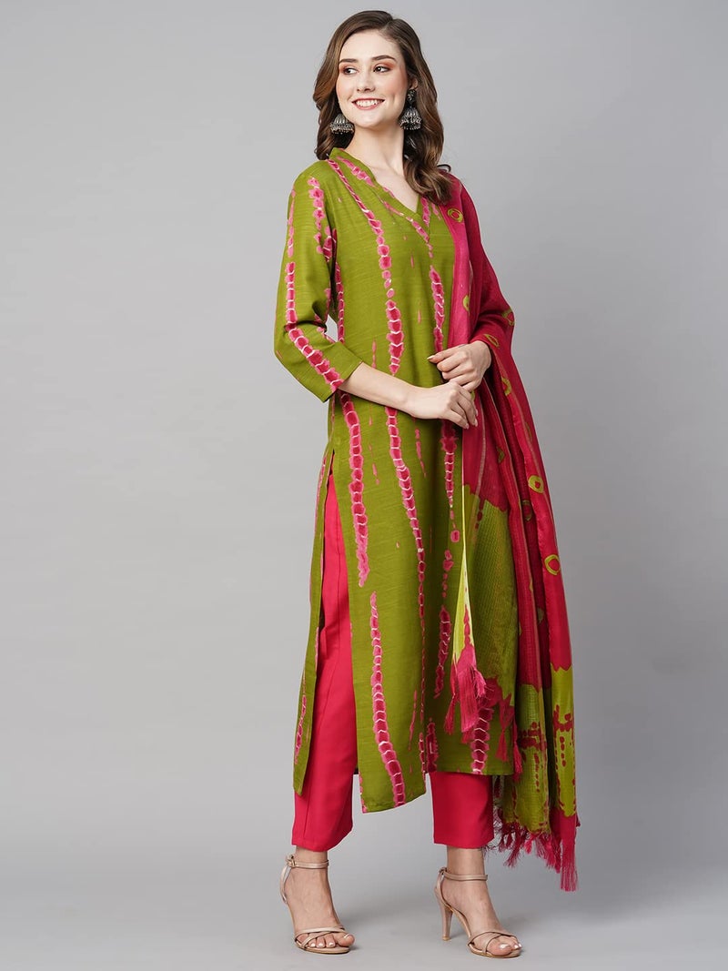 ANNI DESIGNER Women's Cotton Blend Straight Printed Kurta with Pant & Dupatta (SIBORI Methi-KS_S_Green_Small) - Image 4