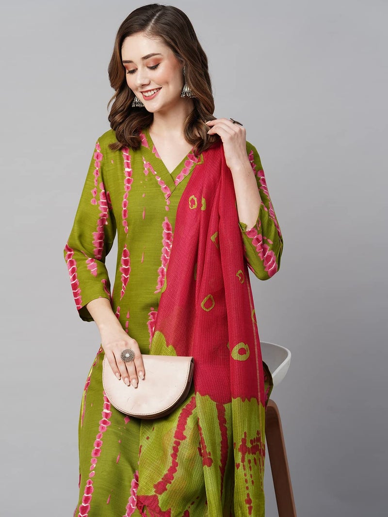ANNI DESIGNER Women's Cotton Blend Straight Printed Kurta with Pant & Dupatta (SIBORI Methi-KS_S_Green_Small) - Image 5