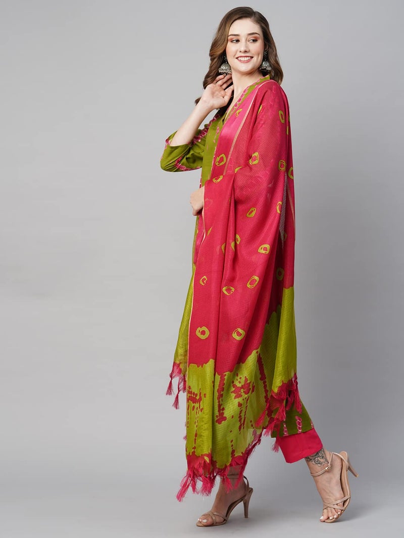 ANNI DESIGNER Women's Cotton Blend Straight Printed Kurta with Pant & Dupatta (SIBORI Methi-KS_S_Green_Small) - Image 3
