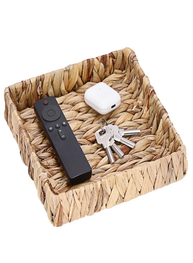GUSHBIN Natural Water Hyacinth Tray Handwoven Wicker Basket Tray for Decoration Square Serving Tray for Coffee Table Living Room Kitchen, 8.5" x 8.5" x 1.6" - Image 1