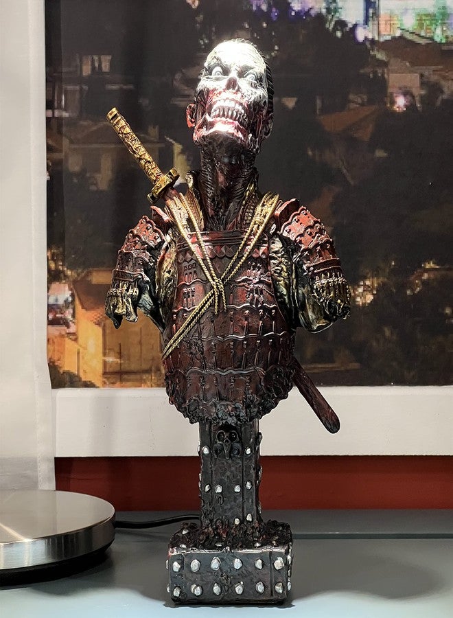 LOOYAR Resin Undead Japanese Samurai Zombie Bust Statue Sculpture Ornament Figurine Craft for Home House Living Room Porch Decoration Office Desk Desktop Table Arrangement Gift (Red) - Image 4