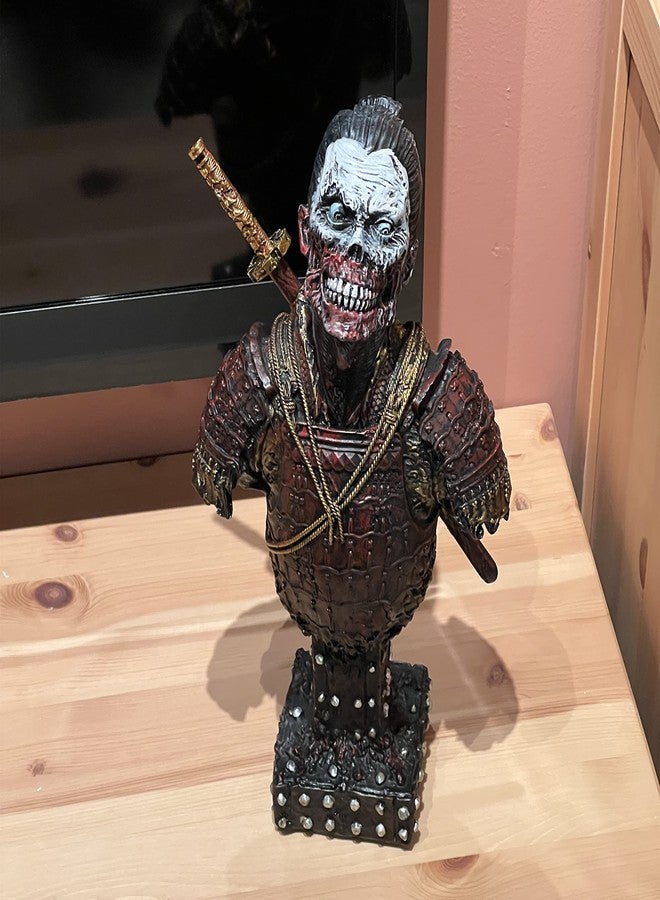 LOOYAR Resin Undead Japanese Samurai Zombie Bust Statue Sculpture Ornament Figurine Craft for Home House Living Room Porch Decoration Office Desk Desktop Table Arrangement Gift (Red) - Image 5