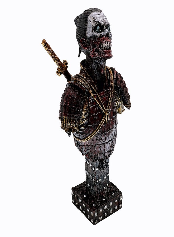 LOOYAR Resin Undead Japanese Samurai Zombie Bust Statue Sculpture Ornament Figurine Craft for Home House Living Room Porch Decoration Office Desk Desktop Table Arrangement Gift (Red) - Image 2